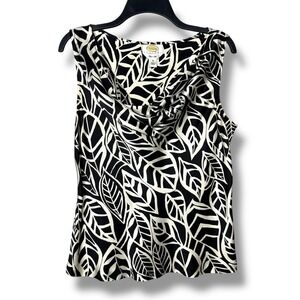 VTG Talbots Top Womens 16 Black White Silk Satin Sleeveless‎ Cowl Neck Career